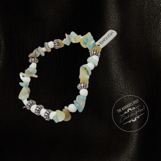 You are Enough Stretch Beaded Bracelet Chipstone and Nugget Word Charm Dangle Bracelet Ocean Sea and Sand inspired
