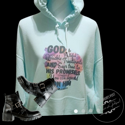 Aqua Mint Christian Pullover Hoody - God is Faithful and Trustworthy to Keep His Promises