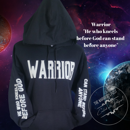 Black Warrior Hoody He Who Kneels before God Can Stand Before Anyone - Sleeve prints