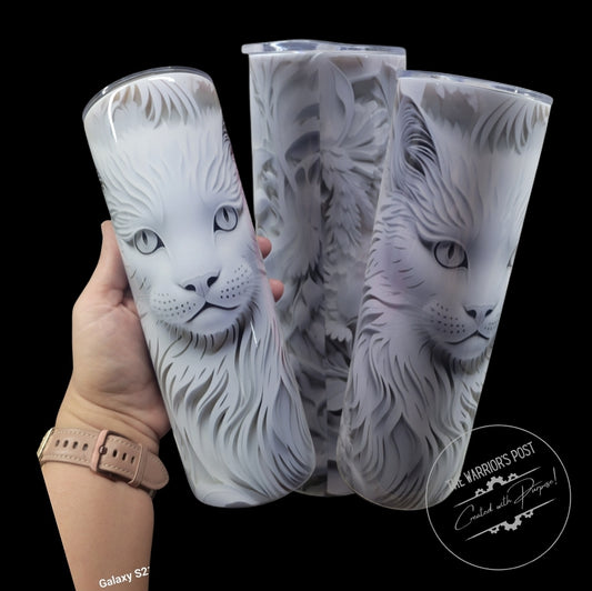 3D Cat Tumbler- White Tooled Leather