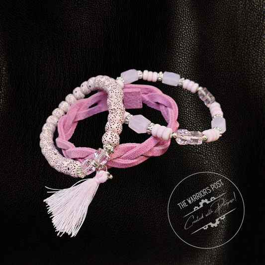 Pink Braided Leather Bracelet Set