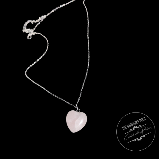 Pink Heart Quartz Stone Pendant Necklace