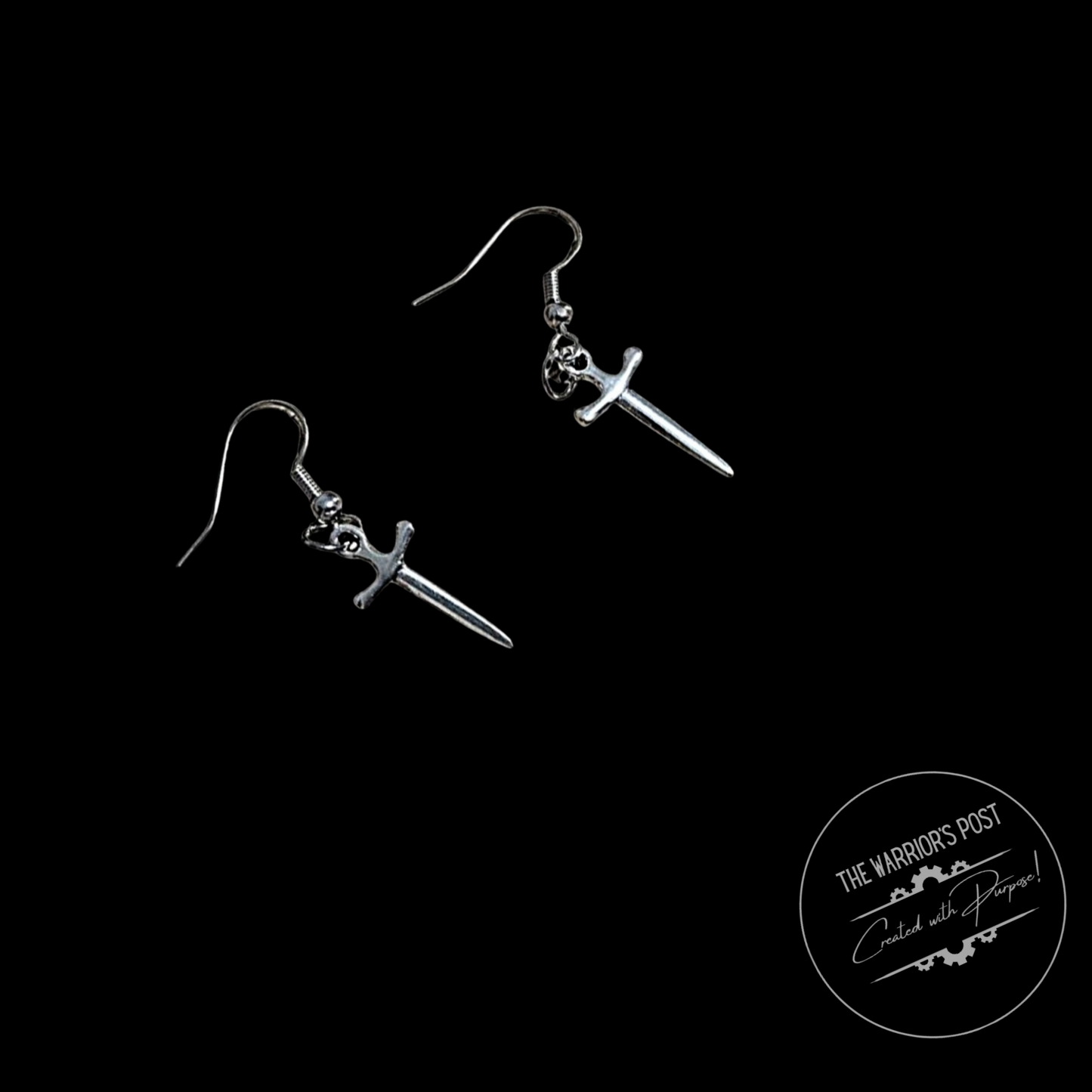 Sword of the Spirit earring Symbols, Tiny Sword Earrings in Silver, threader, Dangle swords