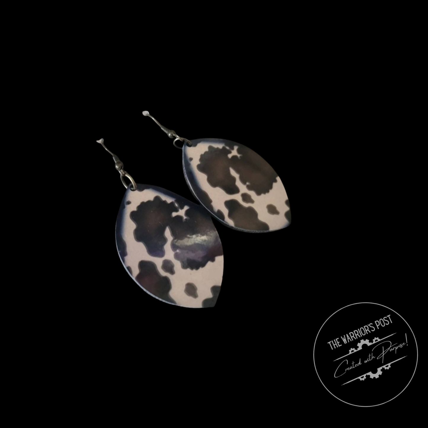 Double Sided Dangle Cowprint Earrings~ Sublimation MDF Threader Hooks in Bronze