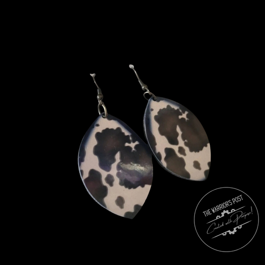 Double Sided Dangle Cowprint Earrings~ Sublimation MDF Threader Hooks in Bronze
