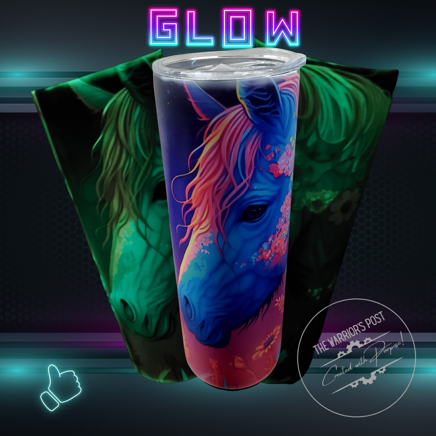 Glow in Dark Floral Horse Tumbler