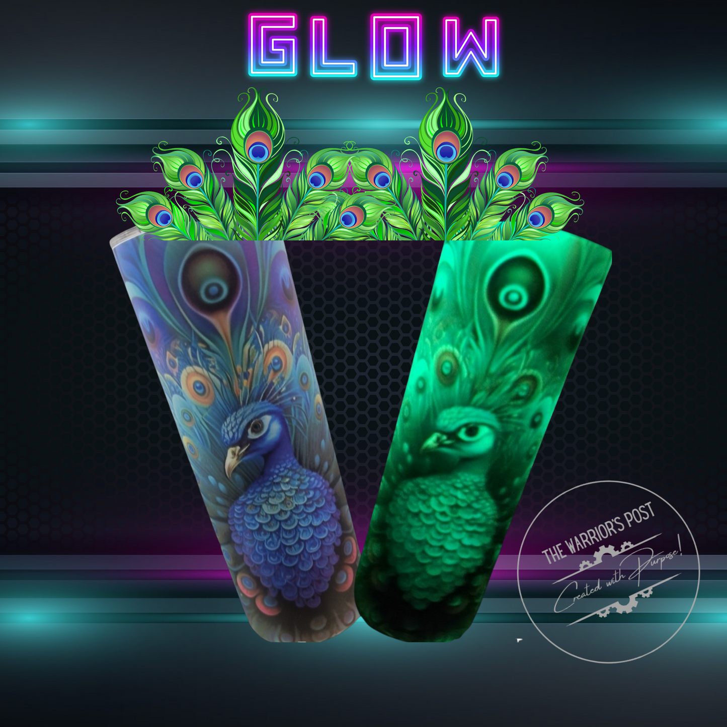 Peacock Glow in the Dark Neon Tumbler