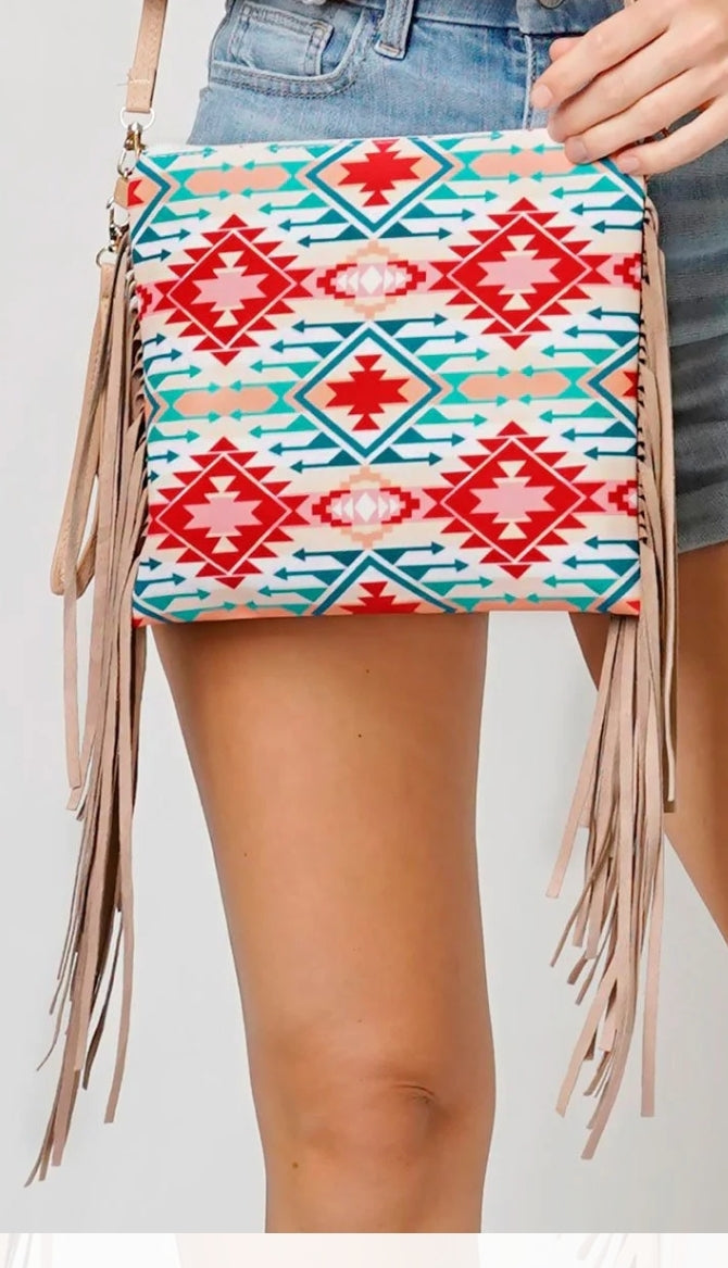 Coral Beige Fringe Crossbody