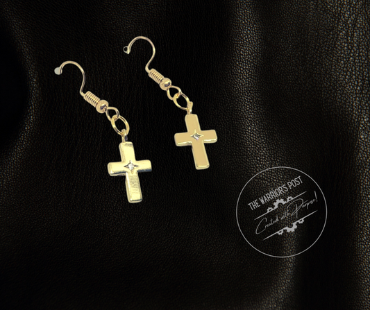 Tiny Dainty Cross Earrings Threaders, Gold Plated